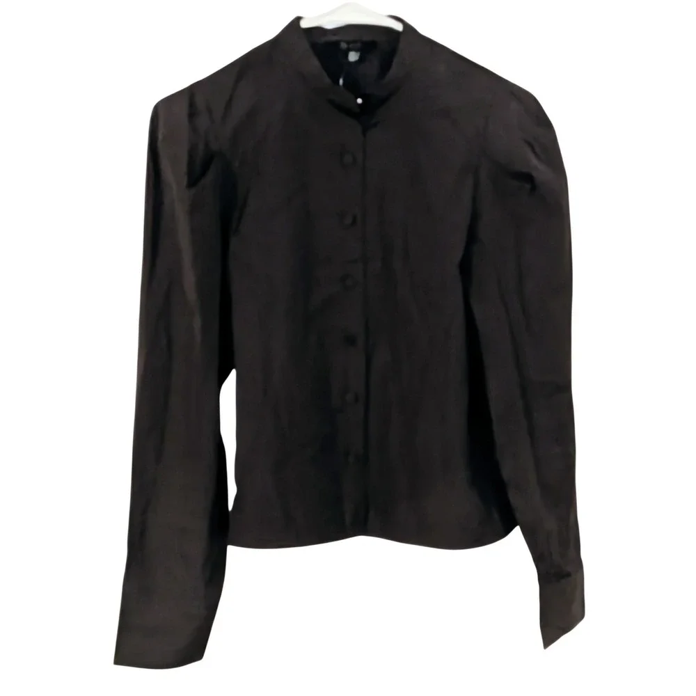 Madewell NW627 Puff Sleeve Band Collar Button Down Shirt Brown XXS NWT $80 - Picture 2 of 10